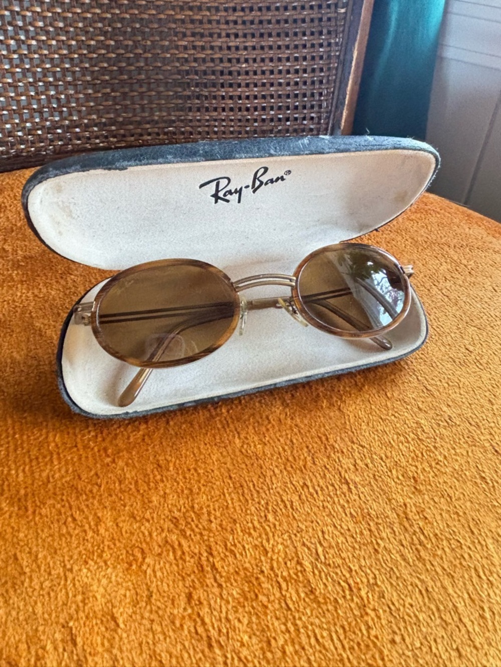 Vintage Ray-Ban W3086 Rituals Oval Sunglasses Gold Double Bridge Brown Lens 90s